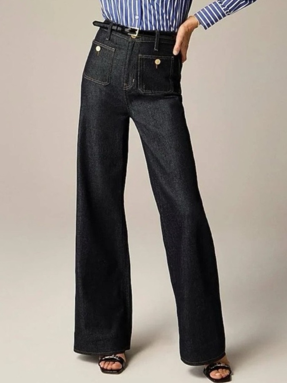 J. Crew ‘96 Denim Trouser Jeans Size 33 Rinse Wash High Rise Wide Leg Stretch
